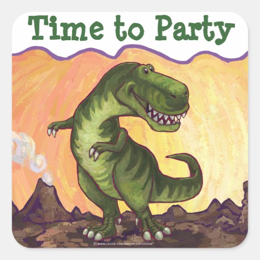 Tyrannosaurus Rex Tijd om te Feesten Vierkante Sticker (Voorkant)