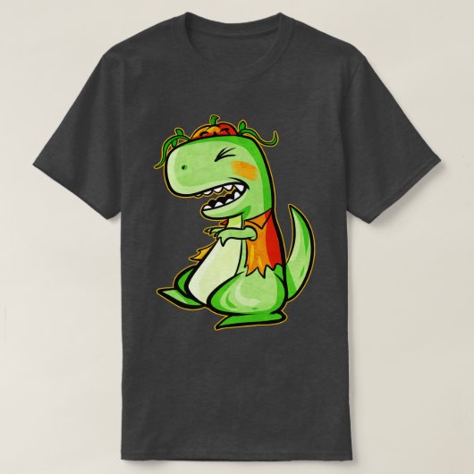 Tyrannosaurus rex TRex met vest en pompoen voor H T-shirt (Design voorkant)