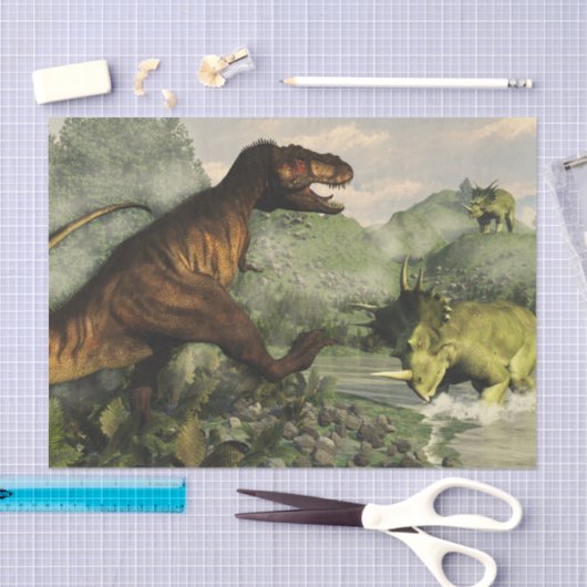 Tyrannosaurus rex vecht tegen styracosaurus tissuepapier (Craft)