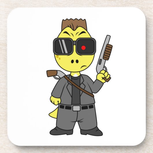 Tyrannosaurus rex verkleed als de terminator. bier onderzetter (Voorkant)