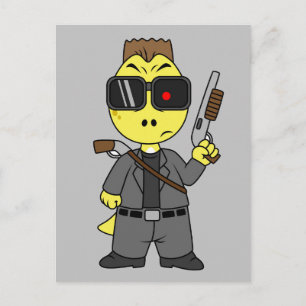 Tyrannosaurus rex verkleed als de terminator. briefkaart