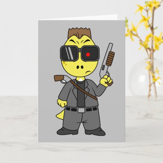 Tyrannosaurus rex verkleed als de terminator. kaart (Gele Bloem)