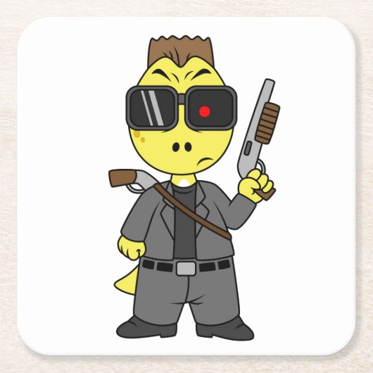 Tyrannosaurus rex verkleed als de terminator. kartonnen onderzetters (Voorkant)