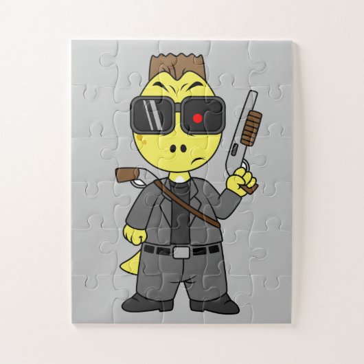 Tyrannosaurus rex verkleed als de terminator. legpuzzel (Verticaal)