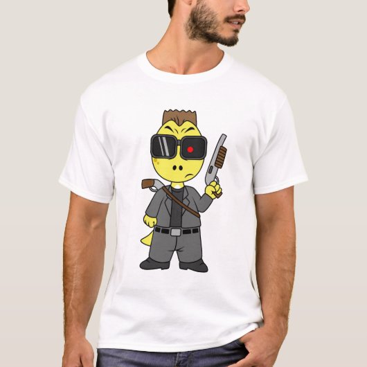 Tyrannosaurus rex verkleed als de terminator. t-shirt (Voorkant)