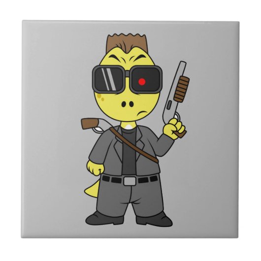 Tyrannosaurus rex verkleed als de terminator. tegeltje (Voorkant)