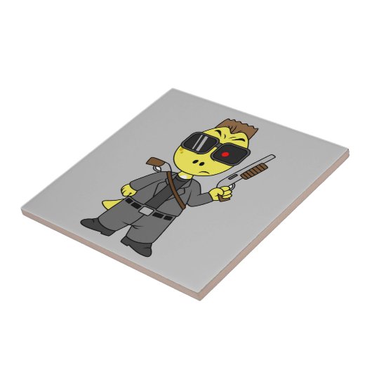 Tyrannosaurus rex verkleed als de terminator. tegeltje (Zijkant)