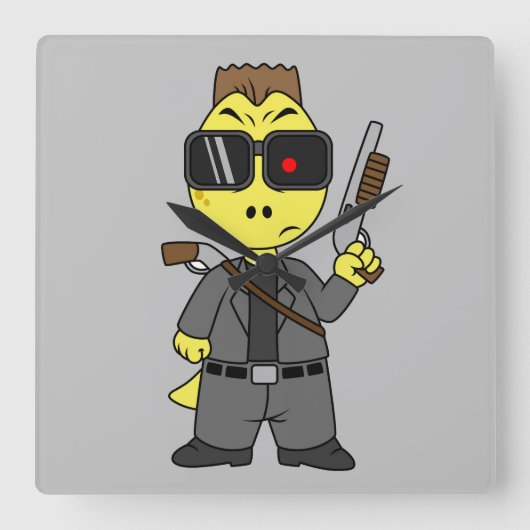 Tyrannosaurus rex verkleed als de terminator. vierkante klok (Voorkant)