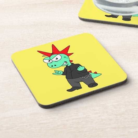 Tyrannosaurus rex verkleed als een Punk. Bier Onderzetter (Linkerzijde)