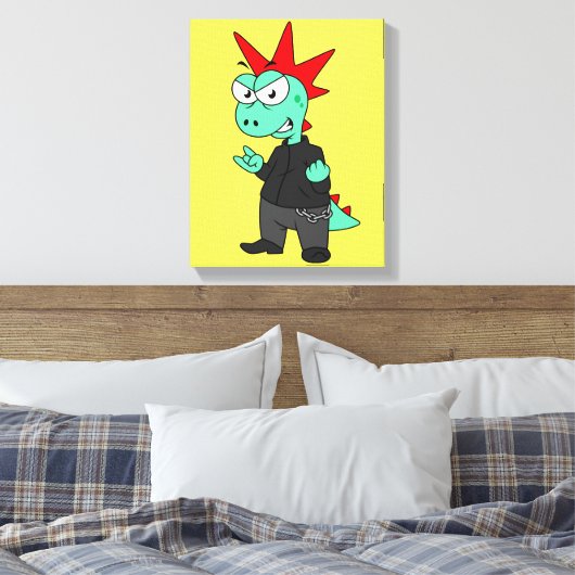 Tyrannosaurus rex verkleed als een Punk. Canvas Afdruk (Insitu (Slaapkamer))