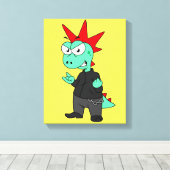 Tyrannosaurus rex verkleed als een Punk. Canvas Afdruk (Insitu (Houten vloer))