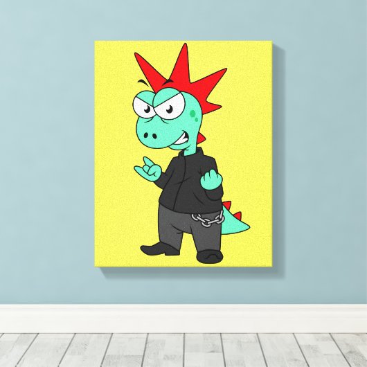 Tyrannosaurus rex verkleed als een Punk. Canvas Afdruk (Insitu (Houten vloer))