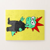 Tyrannosaurus rex verkleed als een Punk. Legpuzzel (Horizontaal)