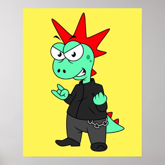 Tyrannosaurus rex verkleed als een Punk. Poster (Voorkant)