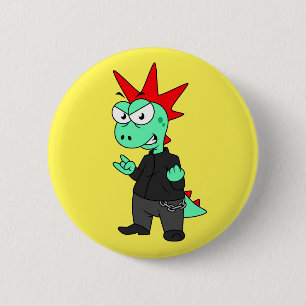 Tyrannosaurus rex verkleed als een Punk. Ronde Button 5,7 Cm