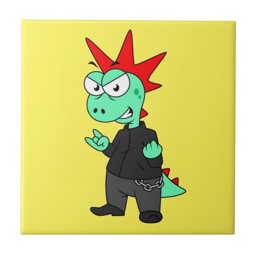 Tyrannosaurus rex verkleed als een Punk. Tegeltje (Voorkant)