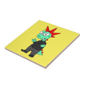 Tyrannosaurus rex verkleed als een Punk. Tegeltje (Zijkant)