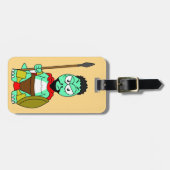 Tyrannosaurus rex verkleed als Leonidas. Bagagelabel (Voorkant horizontaal)