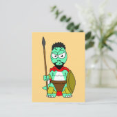 Tyrannosaurus rex verkleed als Leonidas. Briefkaart (Staand voorkant)