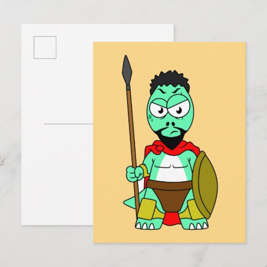 Tyrannosaurus rex verkleed als Leonidas. Briefkaart (Voorkant / Achterkant)