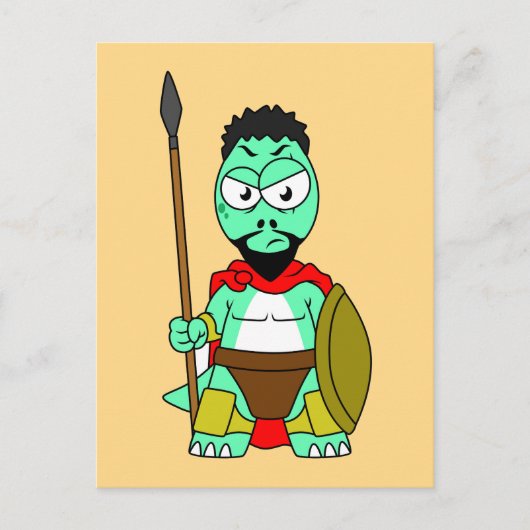 Tyrannosaurus rex verkleed als Leonidas. Briefkaart (Voorkant)