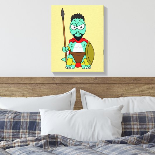 Tyrannosaurus rex verkleed als Leonidas. Canvas Afdruk (Insitu (Slaapkamer))