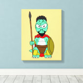 Tyrannosaurus rex verkleed als Leonidas. Canvas Afdruk (Insitu (Houten vloer))