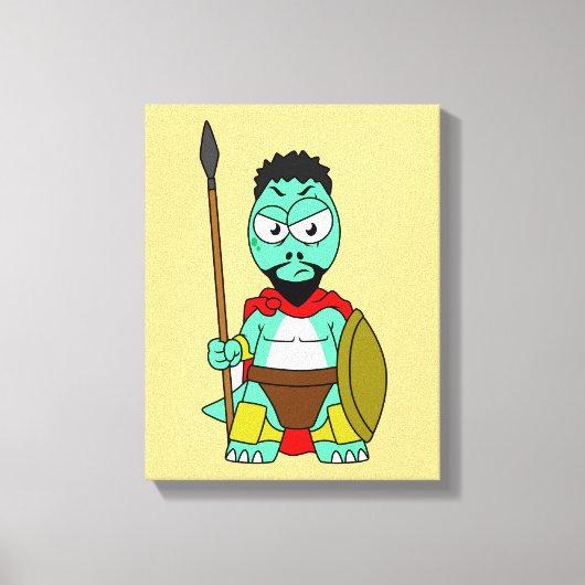 Tyrannosaurus rex verkleed als Leonidas. Canvas Afdruk (Voorkant)