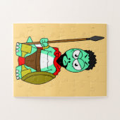 Tyrannosaurus rex verkleed als Leonidas. Legpuzzel (Horizontaal)