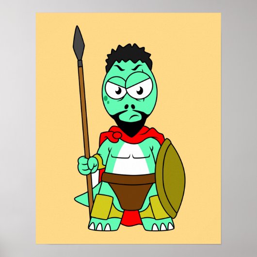 Tyrannosaurus rex verkleed als Leonidas. Poster (Voorkant)