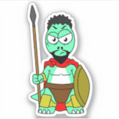 Tyrannosaurus rex verkleed als Leonidas. Sticker (Voorkant)