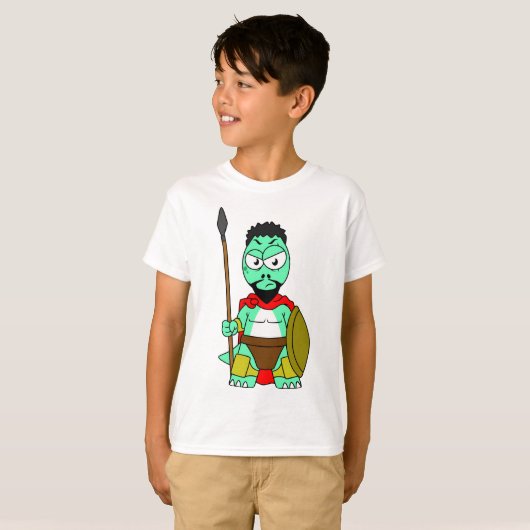 Tyrannosaurus rex verkleed als Leonidas. T-shirt (Voorkant volledig)