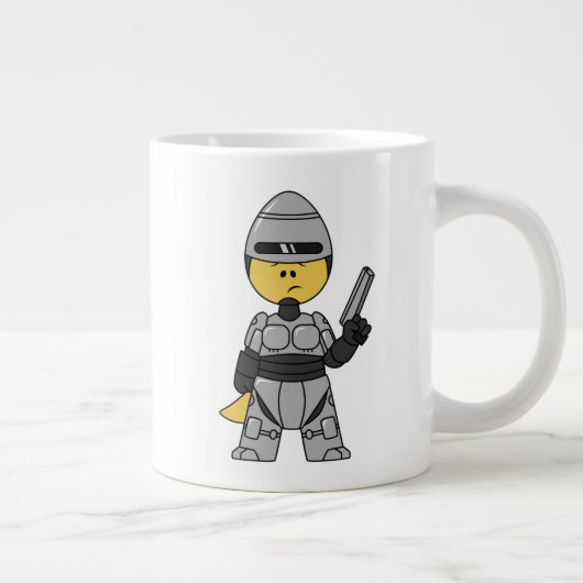 Tyrannosaurus rex verkleed als robocop. grote koffiekop (Rechts)