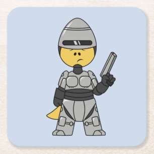 Tyrannosaurus rex verkleed als robocop. kartonnen onderzetters