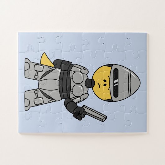 Tyrannosaurus rex verkleed als robocop. legpuzzel (Horizontaal)