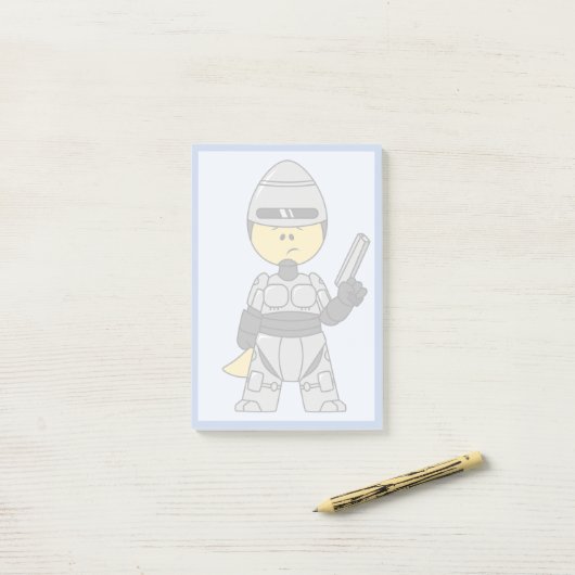 Tyrannosaurus rex verkleed als robocop. post-it® notes (Op bureau)