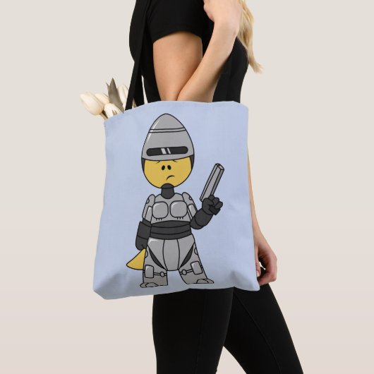 Tyrannosaurus rex verkleed als robocop. tote bag (Dichtbij)