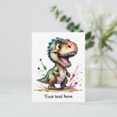 Tyrannosaurus rex Waterverf splash gepersonaliseer Briefkaart (Staand voorkant)