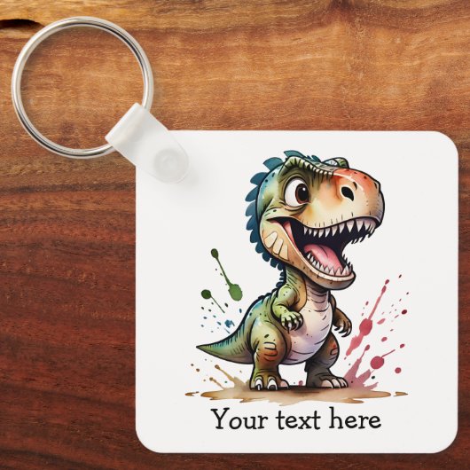 Tyrannosaurus rex Waterverf splash gepersonaliseer Sleutelhanger (Voorkant)