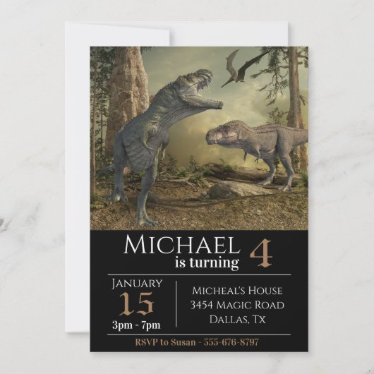Tyrannosaurus T-Rex Dinosaur Birthday Party Kaart (Voorkant)