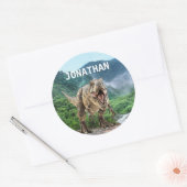 Tyrannosaurus T-rex Dinosaur Monogram naam Ronde Sticker (Envelop)