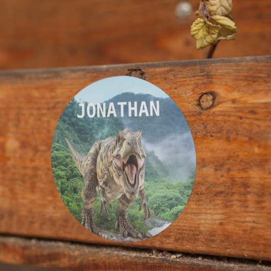 Tyrannosaurus T-rex Dinosaur Monogram naam Ronde Sticker