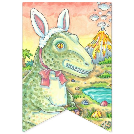 TYRANNOSAURUS T-REX EASTER DINOSAUR BUNTING BANNER (Tweede vlag)