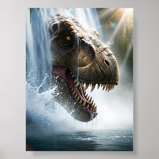 Tyrannosaurus T Rex in een waterval Poster (Voorkant)