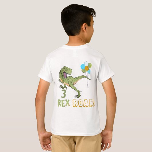 Tyrannosaurus Three Rex Dino 3e verjaardag T-shirt (Achterkant volledig)
