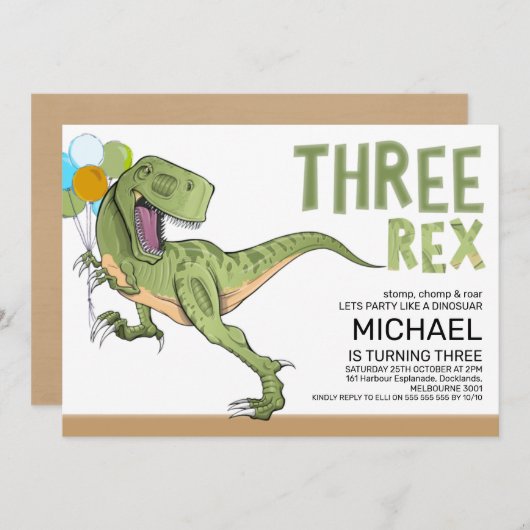 Tyrannosaurus Three Rex Dinosaur 3rd Birthday Kaart (Voorkant / Achterkant)