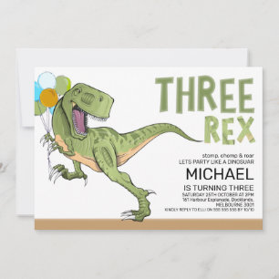 Tyrannosaurus Three Rex Dinosaur 3rd Birthday Kaart
