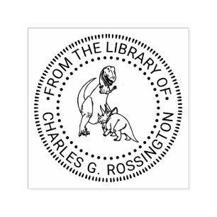 Tyrannosaurus, Triceratops Dinosauriërs Bibliothee Zelfinktende Stempel