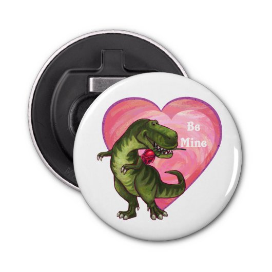 Tyrannosaurus Valentijnsdag Button Flesopener (Voorkant)