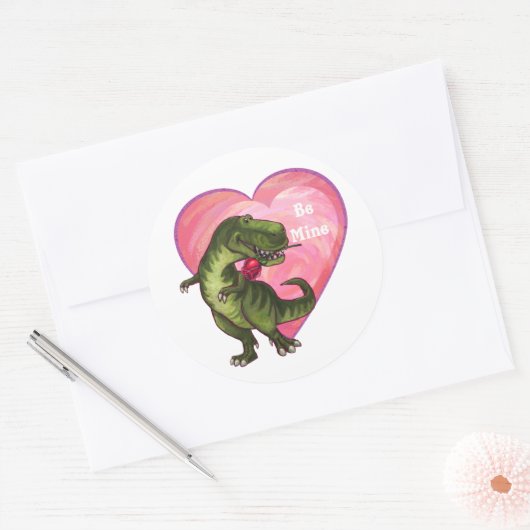Tyrannosaurus Valentijnsdag Ronde Sticker (Envelop)